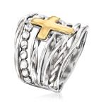 Sterling Silver & 14kt Gold Multi-Row Cross Ring