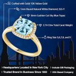 Gem Stone King 2-3 Cttw 10K Yellow Gold 8MM Cushion Cut Gemstone Birthstone and White Diamonds Halo Engagement Ring For Women | Wedding Anniversary Promise Ring | Available In Size 5, 6, 7, 8, 9