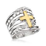 Sterling Silver & 14kt Gold Multi-Row Cross Ring