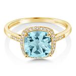 Gem Stone King 2-3 Cttw 10K Yellow Gold 8MM Cushion Cut Gemstone Birthstone and White Diamonds Halo Engagement Ring For Women | Wedding Anniversary Promise Ring | Available In Size 5, 6, 7, 8, 9