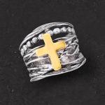 Sterling Silver & 14kt Gold Multi-Row Cross Ring