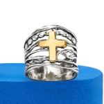 Sterling Silver & 14kt Gold Multi-Row Cross Ring