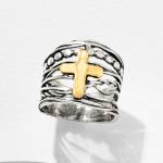 Sterling Silver & 14kt Gold Multi-Row Cross Ring