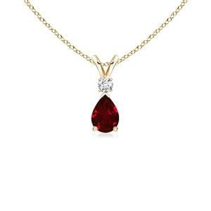 Ruby Teardrop Pendant Necklace with Diamonds in Gold