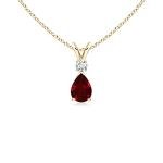 Ruby Teardrop Pendant Necklace with Diamonds in Gold