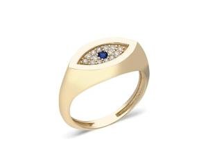 14k Gold Blue Sapphire Evil Eye Stacking Ring