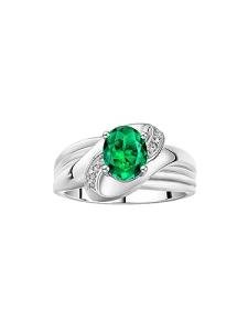 14K White Gold Oval Emerald and Diamond Ring