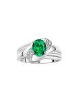 14K White Gold Oval Emerald and Diamond Ring