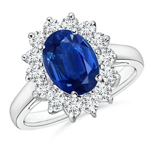 Blue Sapphire Ring with Diamond Halo in White Gold