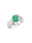 14K White Gold Oval Emerald and Diamond Ring