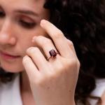 Natural Garnet Solitaire Ring in Sterling Silver