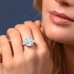 Gem Stone King 925 Sterling Silver Moissanite Ring for Women | 10.11 Cttw | Pear Shape 16X12MM and 5MM Trillion | Available In Size 5, 6, 7, 8, 9