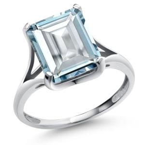 Gem Stone King 14K White Gold Gemstone Birthstone Solitaire Engagement Ring | Emerald Cut 11x9MM | Wedding Anniversary Promise Gold Ring For Women | Available In Size 5-9.5