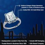 Gem Stone King 14K White Gold Gemstone Birthstone Solitaire Engagement Ring | Emerald Cut 11x9MM | Wedding Anniversary Promise Gold Ring For Women | Available In Size 5-9.5