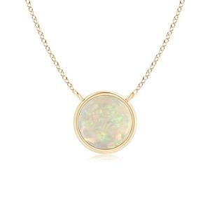 Angara Natural Opal Solitaire Pendant for Women | Bezel-Set Round Opal Solitaire Necklace in Yellow Gold | October Birthday, Anniversary, Gemstone Jewelry Gift | AAA | 5mm