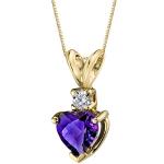 PEORA 14K Yellow Gold Amethyst with Diamond Pendant for Women, Genuine Gemstone, Heart Shape Solitaire, 6mm, 0.75 Carat total, Real Amethyst Necklace, February Birthstone Necklace, w/Jewelry Box