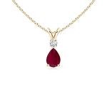 Angara Natural Ruby Solitaire Pendant for Women | Prong-Set Ruby Teardrop V-Bale Pendant with Diamond in Yellow Gold | July Birthday, Anniversary, Gemstone Jewelry Gift | A | 6x4mm