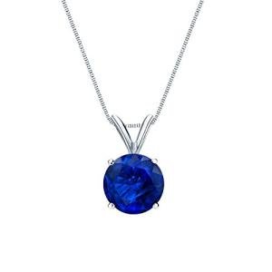 Diamond Wish 14k White Gold Blue Sapphire Gemstone Solitaire Necklace (1/4ctw) 4 Prong Basket, 18-inch Box Chain