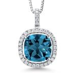 Gem Stone King 9-16 Cttw 14MM Cushion Gemstone Birthstone and White Moissanite Pendant Necklace | 925 Sterling Silver | Halo Necklace for Women | With 18 Inch Chain