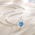 FANCIME Blue Topaz Necklace 14K Solid White Gold Heart Pendant with Diamond December Birthstone Necklace Jewelry Gifts for Mom Women