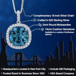 Gem Stone King 9-16 Cttw 14MM Cushion Gemstone Birthstone and White Moissanite Pendant Necklace | 925 Sterling Silver | Halo Necklace for Women | With 18 Inch Chain