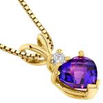 PEORA 14K Yellow Gold Amethyst with Diamond Pendant for Women, Genuine Gemstone, Heart Shape Solitaire, 6mm, 0.75 Carat total, Real Amethyst Necklace, February Birthstone Necklace, w/Jewelry Box