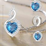 FANCIME Blue Topaz Necklace 14K Solid White Gold Heart Pendant with Diamond December Birthstone Necklace Jewelry Gifts for Mom Women