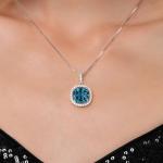 Gem Stone King 9-16 Cttw 14MM Cushion Gemstone Birthstone and White Moissanite Pendant Necklace | 925 Sterling Silver | Halo Necklace for Women | With 18 Inch Chain