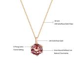 AGVANA 14K Solid Rose Gold 0.608Ct Genuine Natural Pink Tourmaline Solitaire Pendant Necklace October Birthstone Gemstone Fine Jewelry for Mom Women, 16"+2" Extender Rose Gold Chain