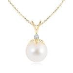 Angara Freshwater Pearl Pendant for Women | Freshwater Pearl V-Bale Pendant with Diamond in Yellow Gold | June Birthday, Anniversary, Gemstone Jewelry Gift | AAA