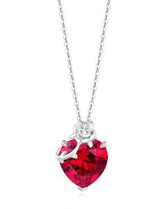 FANCIME Ruby Necklace, 14K Solid White Gold Rose Pendant with Sterling Silver Chain July Birthstone Heart Red Gemstone Fine Jewelry Christmas Gifts for Women Her