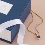 PEORA 14K Yellow Gold Amethyst with Diamond Pendant for Women, Genuine Gemstone, Heart Shape Solitaire, 6mm, 0.75 Carat total, Real Amethyst Necklace, February Birthstone Necklace, w/Jewelry Box