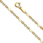 14k REAL Tri Color Gold Solid 2mm Flat Star Diamond Cut Chain Necklace with Spring Ring Clasp - 20"