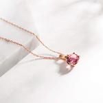 AGVANA 14K Solid Rose Gold 0.608Ct Genuine Natural Pink Tourmaline Solitaire Pendant Necklace October Birthstone Gemstone Fine Jewelry for Mom Women, 16"+2" Extender Rose Gold Chain