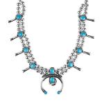 American West Sterling Silver Sleeping Beauty Turquoise Gemstone Squash Blossom Necklace 21 Inch