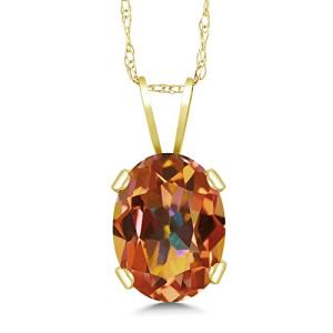 Gem Stone King 14K Yellow Gold 8X6MM Oval Gemstone Birthstone Pendant Necklace For Women | Gold Necklace For Women | 18 Inch Gold Rope Chain | Fine Jewelry Gifts for Her Mom Wife