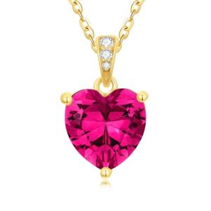 14K Solid Gold Birthstone Heart Necklace, Dainty Yellow Gold Colored Gemstone Ruby Heart Pendant Forever Love Jewelry Gift for Women, Mom, Wife 16"-18"