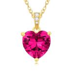 14K Solid Gold Birthstone Heart Necklace, Dainty Yellow Gold Colored Gemstone Ruby Heart Pendant Forever Love Jewelry Gift for Women, Mom, Wife 16"-18"