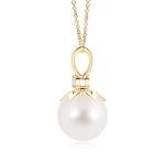 Angara Freshwater Pearl Pendant for Women | Freshwater Pearl V-Bale Pendant with Diamond in Yellow Gold | June Birthday, Anniversary, Gemstone Jewelry Gift | AAA