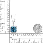 Gem Stone King 9-16 Cttw 14MM Cushion Gemstone Birthstone and White Moissanite Pendant Necklace | 925 Sterling Silver | Halo Necklace for Women | With 18 Inch Chain