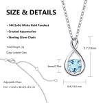 FANCIME Aquamarine Necklace 14K Solid White Gold Pendant with Sterling Silver Chain Infinity March Birthstone Blue Gemstone Fine Jewelry Anniversary Birthday Gifts for Women Her