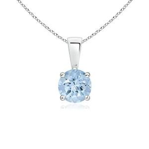 Angara Natural Aquamarine Solitaire Pendant for Women | 0.4 ct Round Aquamarine Solitaire Pendant Necklace in Sterling Silver | March Birthday, Anniversary, Gemstone Jewelry Gift | AA | 5mm
