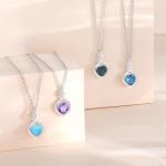 FANCIME Blue Topaz Necklace 14K Solid White Gold Heart Pendant with Diamond December Birthstone Necklace Jewelry Gifts for Mom Women