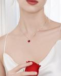 FANCIME Ruby Necklace, 14K Solid White Gold Rose Pendant with Sterling Silver Chain July Birthstone Heart Red Gemstone Fine Jewelry Christmas Gifts for Women Her