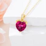 14K Solid Gold Birthstone Heart Necklace, Dainty Yellow Gold Colored Gemstone Ruby Heart Pendant Forever Love Jewelry Gift for Women, Mom, Wife 16"-18"