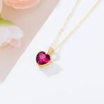 14K Solid Gold Birthstone Heart Necklace, Dainty Yellow Gold Colored Gemstone Ruby Heart Pendant Forever Love Jewelry Gift for Women, Mom, Wife 16"-18"