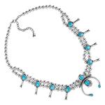 American West Sterling Silver Sleeping Beauty Turquoise Gemstone Squash Blossom Necklace 21 Inch