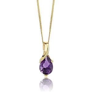 Orovi 14K Gold Necklaces for Women in Solid 14K Yellow Gold 585 with 0.57ct Pear-Shape Purple Amethyst Gemstone/Birthstone Pendant Necklace and Gold Chain 17.7 ″ Long - Hypoallergenic Women's Jewelry