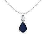 Angara Natural Blue Sapphire Solitaire Pendant for Women | Prong-Set Blue Sapphire Teardrop V-Bale Pendant with Diamond in Sterling Silver | September Birthday, Gemstone Jewelry Gift | A | 7x5mm