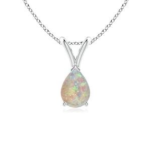 Angara Natural Opal Solitaire Pendant for Women | 0.42 ct Pear Shape Opal Solitaire Pendant Necklace in Sterling Silver | October Birthday, Anniversary, Gemstone Jewelry Gift | AAAA | 7x5mm